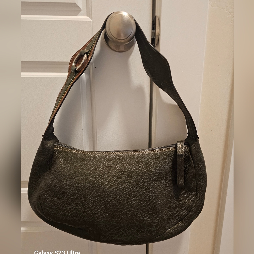Cat's Spain Pebbled Dark Green Leather Shoulder Bag.
